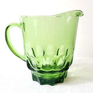 Hazel Atlas green glass pitcher thumb print vintage